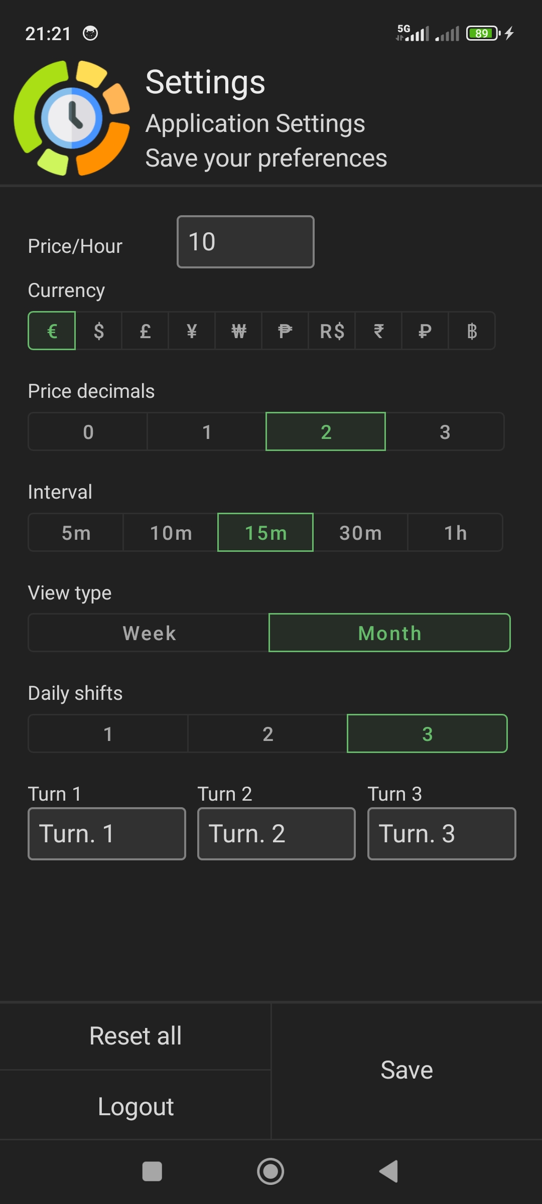 extra hours settings dark