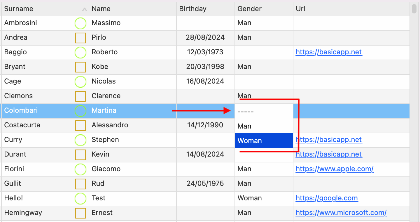 BasicApp Xojo DataGrid list edit
